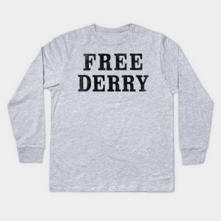 Free Derry / Vintage-Style Faded Typography Design (White) Kids Long Sleeve T-Shirt